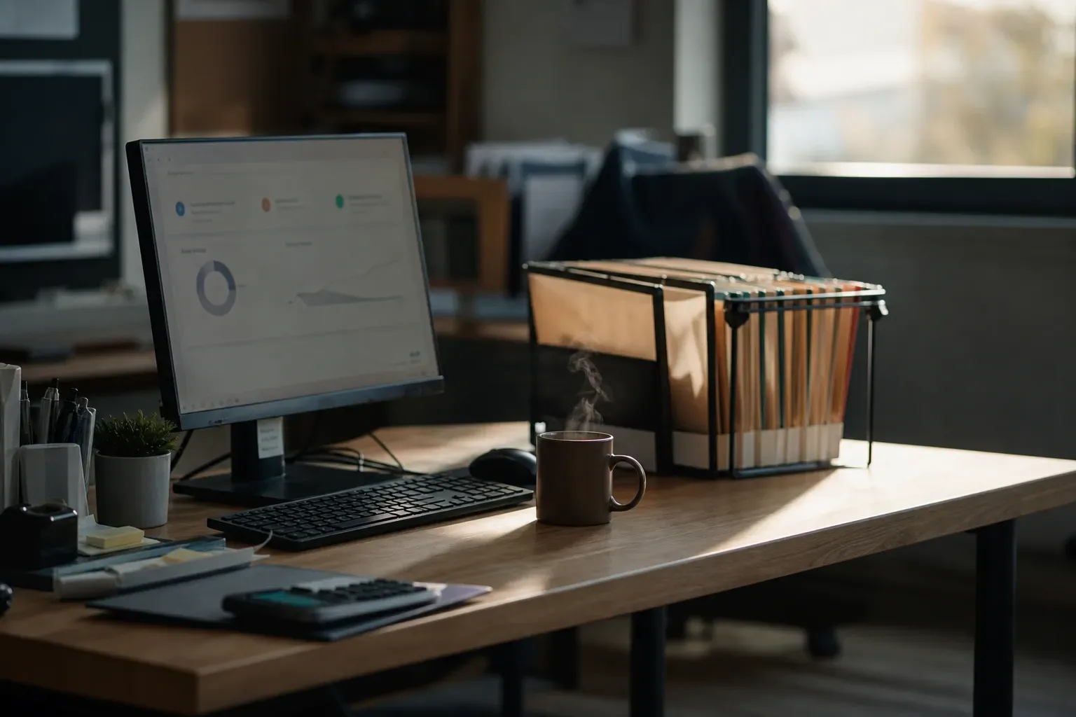 Poste de travail de petite entreprise avec un tableau de bord simple à trois indicateurs